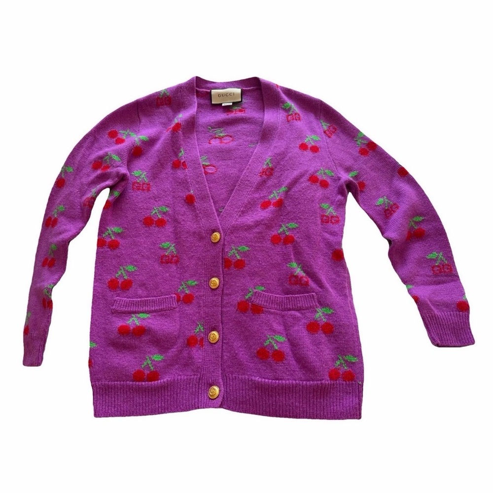 Authentic Gucci Cherry Print Wool Cardigan